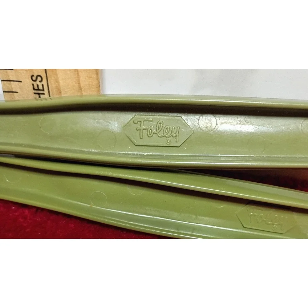 Vintage Foley Avocado Green Nylon Salad Serving Set Spoon and Fork 11 Inch MCM